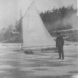 William “Bill” Burnison with iceboat on Burlington Bay, Aldershot, ca 1910